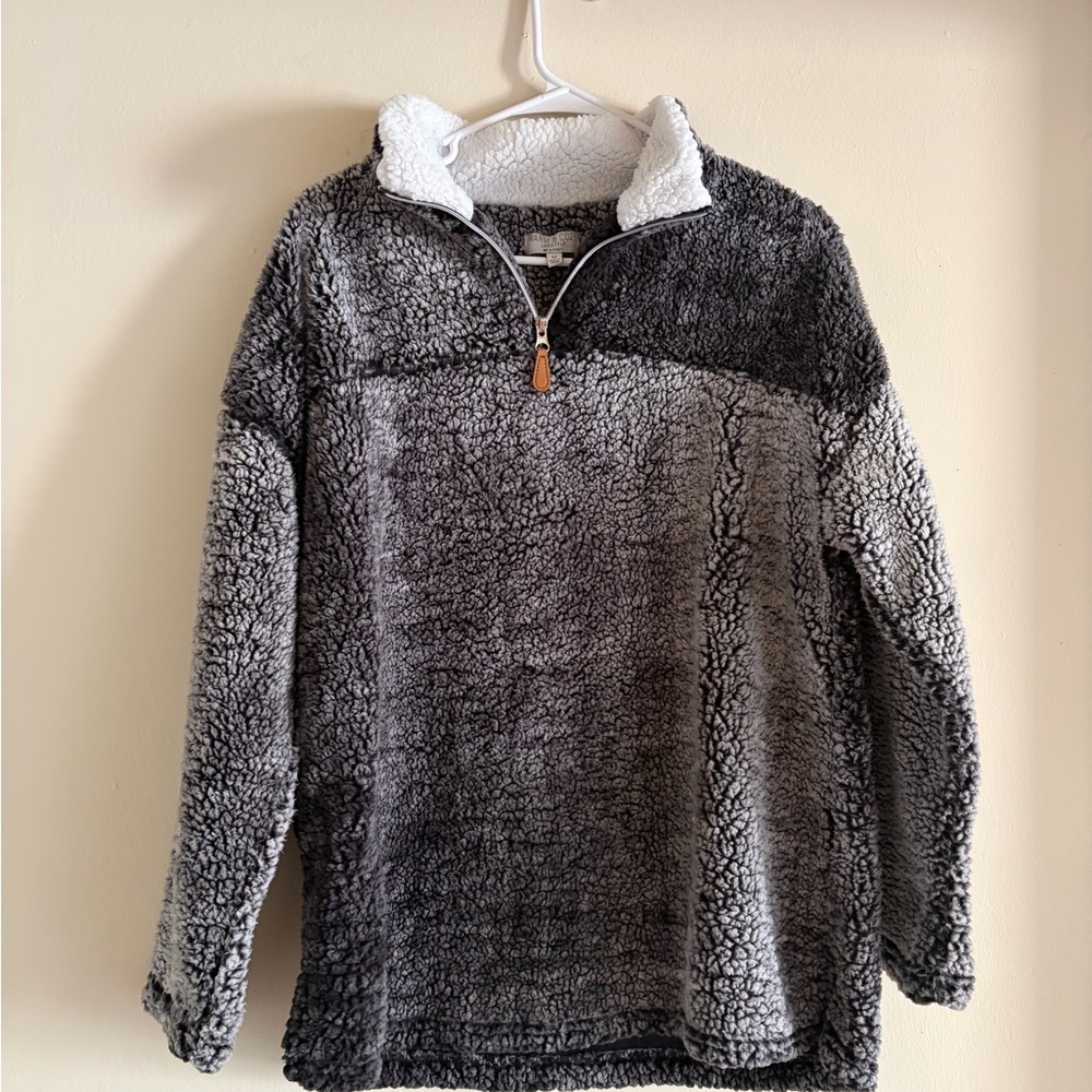 Women’s Gray Sherpa Quarter-Zip Pullover Sweater